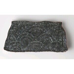 Vintage La Regale Original Clutch Made in Japan With Italian Beads Black YKK Zip